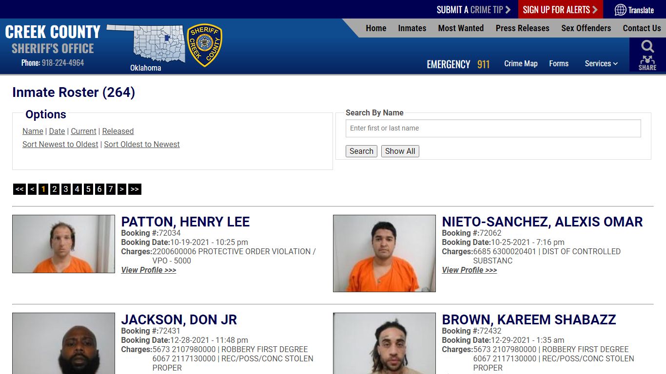 Inmate Roster (251) - Creek County OK Sheriff